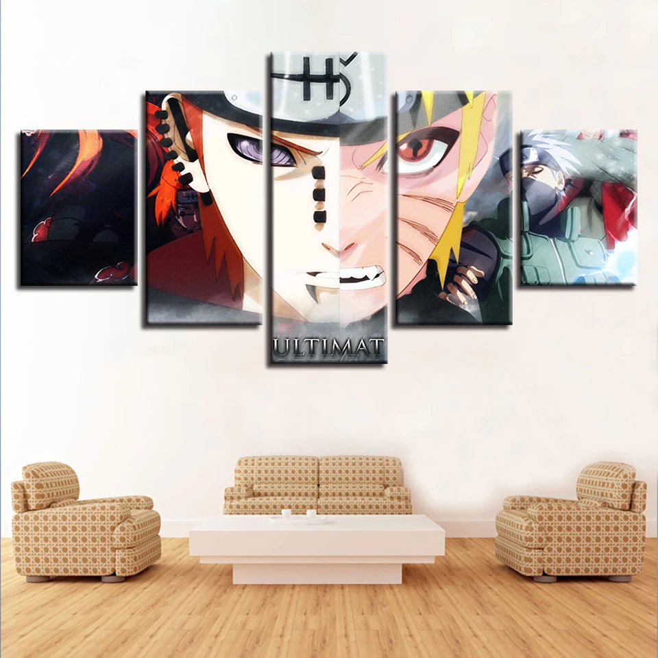 Waliicorners Wall Art Poster Modern Home Decor Living Room Or Bedroom 5 Panel Anime Naruto Canvas Print Painting Modular Pictures Frame 8