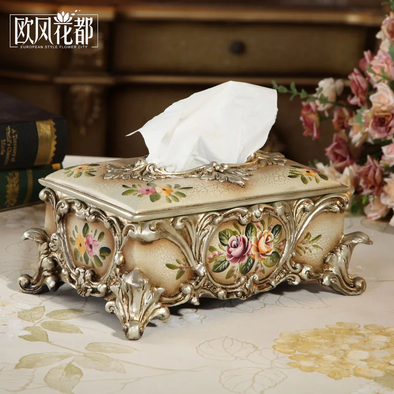 

style retro pumping paper storage box of high-grade living room decoration Home Furnishing table carved ornaments