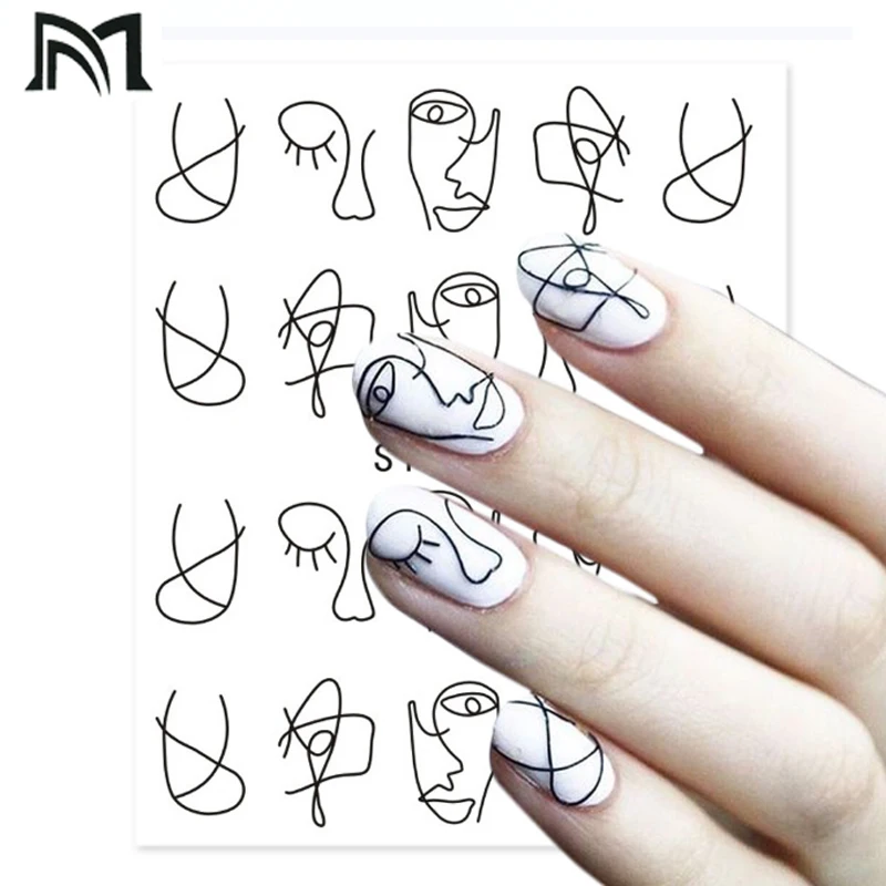 

23 Sheets Nail Watermarking Posted/Abstract Art Nails Water Sticker Black Simple DIY Nail Art Decoration Stickers Nail Tools CF2