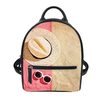 

THIKIN Summer Seaside Coconut Tree Pattern Mini Small Backpack Women Bag 3D Custom for PU Leather Teenager Girls Fashion Daypack