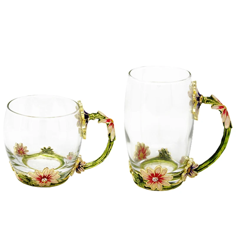 

KEYTREND Tea Mugs Sets Personality Enamel Metal Handle Flower Design with Gift Box Package AECL099