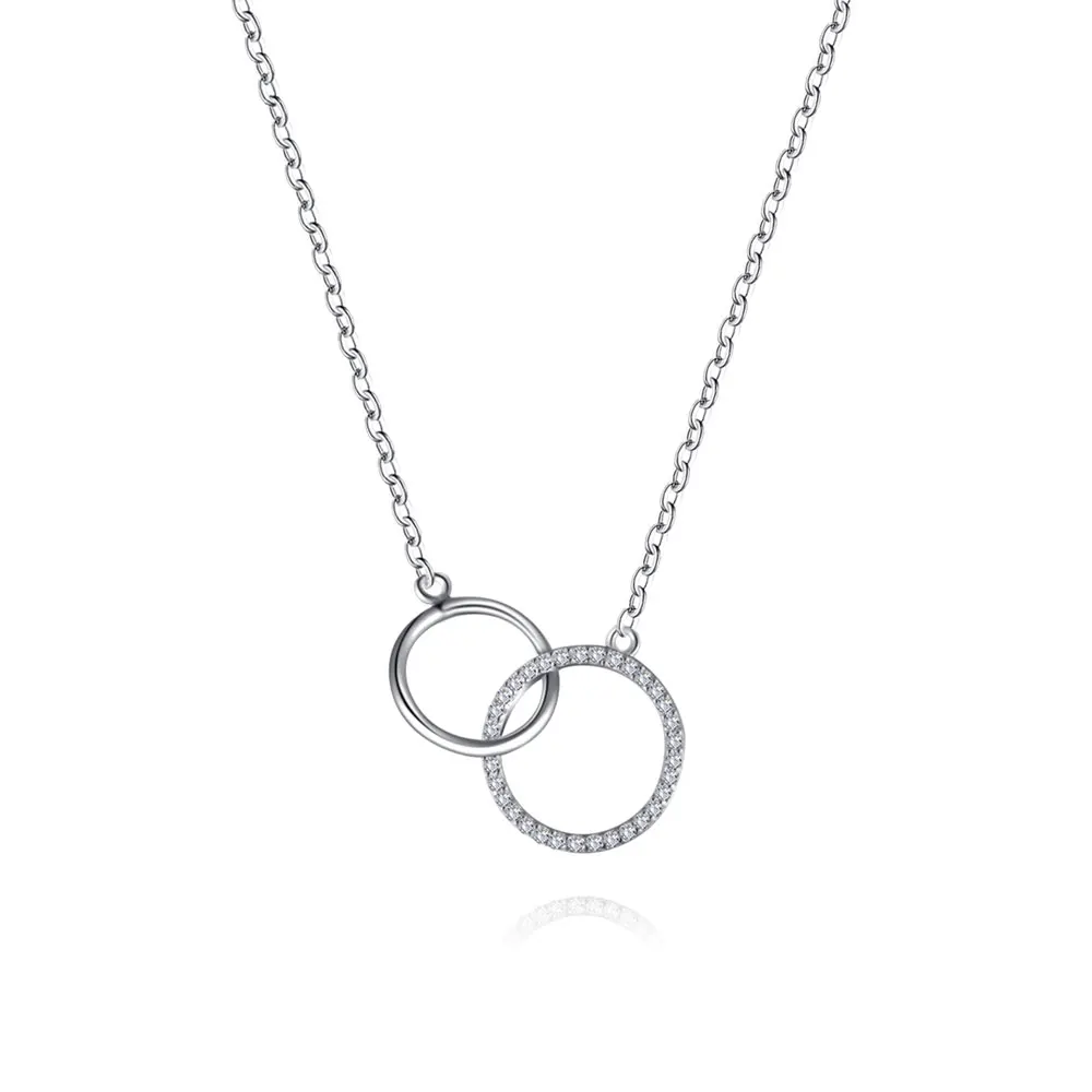 

VOJEFEN 925 Sterling Silver Two Interlocking Infinity Double Circles Pendant Necklace , Couple, Sister Necklace