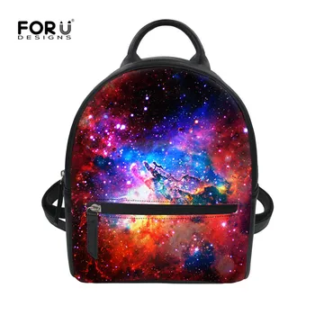 

FORUDESIGNS Galaxy Leather Shoulder Backpack For Teenager Girls Space Star Printing School Rucksack Small Leisure Mochila Escola