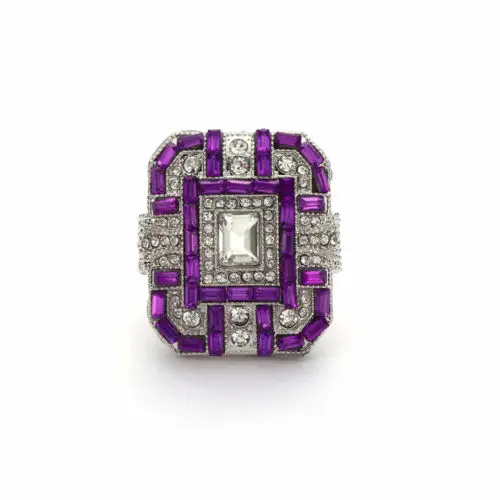 Большие размеры 6-10, модное синее/красное/зеленое/фиолетовое кольцо с квадратным камнем, хрустальное античное ювелирное изделие, модное женское обручальное кольцо - Цвет основного камня: Фиолетовый