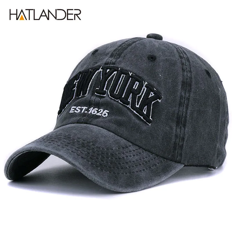 

[HATLANDER]Sand washed 100% cotton baseball cap hat for women men vintage dad hat NEW YORK embroidery letter outdoor sports caps