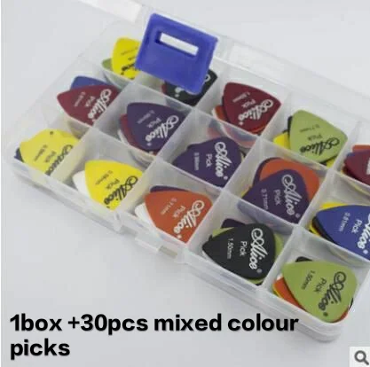 

30/50pcs Guitar Picks 1 Box Case Alice Acoustic Electric Bass Plectrum Mediator Musical Instrument Thickness mix 0.58-1.5