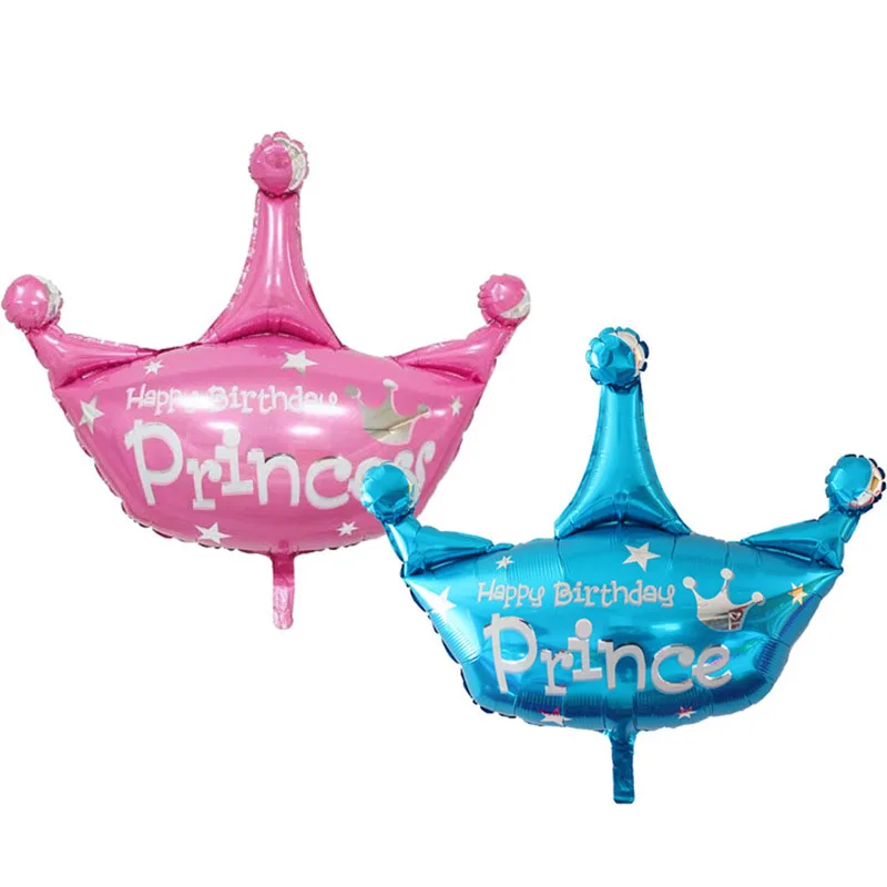 2pcs/lot large pink blue  crown helium balloon princess crown foil balloons for happy birthday wedding happy party decoration