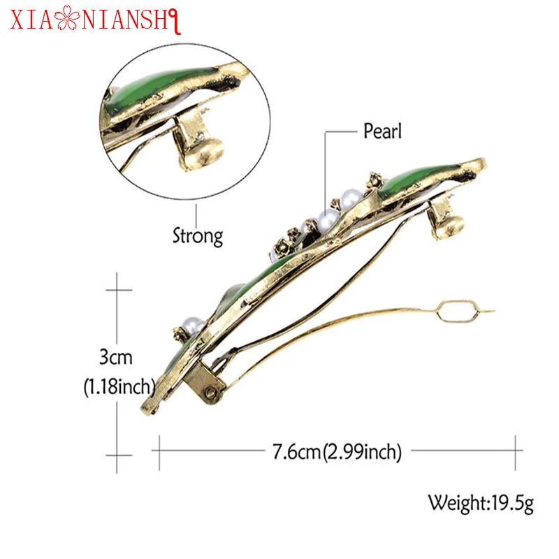 Новейшие Модные женские Ретро эмалированные листовые заколки-пряжки древняя бронзовая Золотая шпилька для волос из сплава металлов девушки фолвер зажим для волос с жемчугом аксессуары для волос