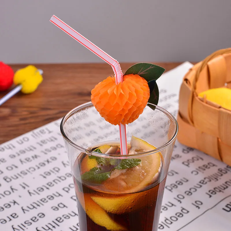 50 шт одноразовые соломинки 3D Бумага фрукты Декор соломинки для коктейля Кофе Чай DC120