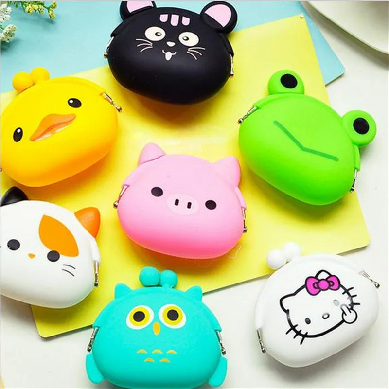  Hot Cute Cartoon Animal Wallets Rubber Purse Bag Silicone Round Coin Purse Wallet Card Rubber Key Phone Frog Design Bag Pouch 