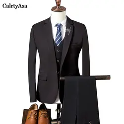 Calrtyasa (куртка + брюки + жилет) для мужчин buisness костюм комплекты вечерние тонкий смокинг Формальные модные однотонные Цвет платье Костюмы