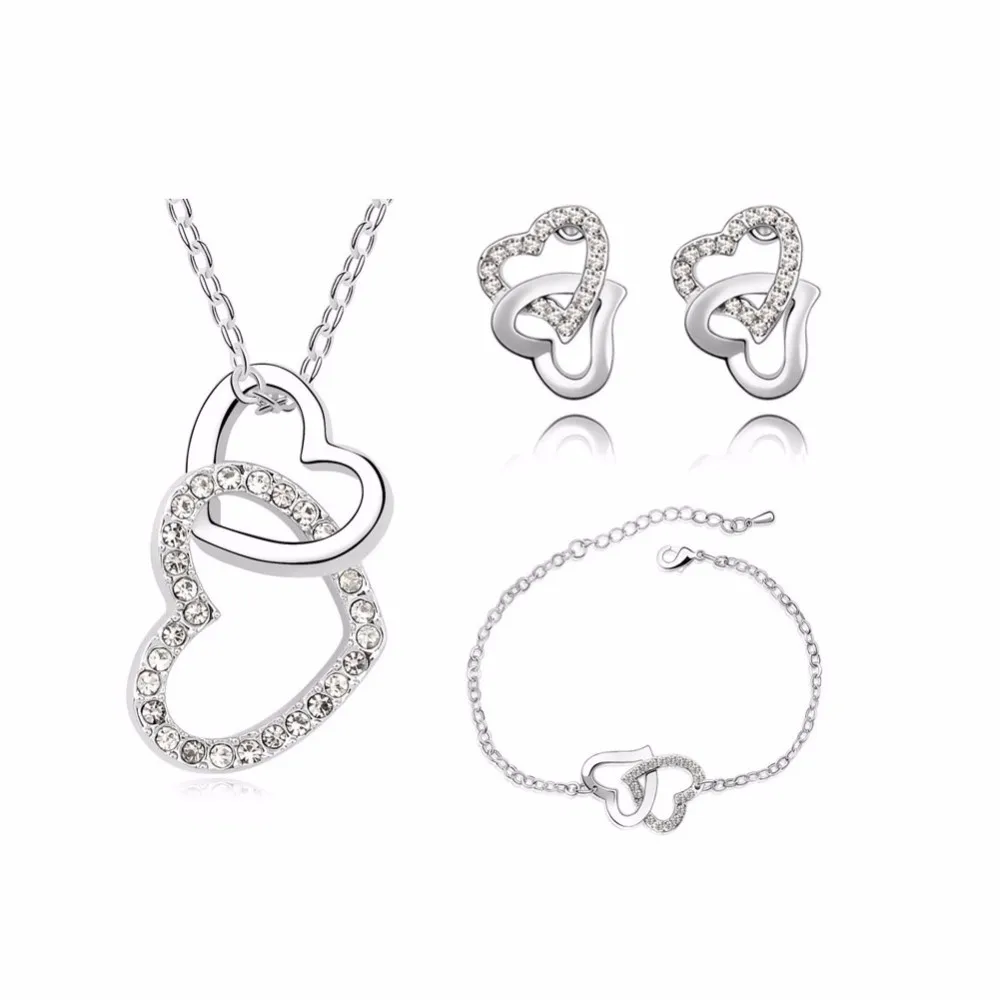 3 в наборе женские брендовые Свадебные из австрийского хрусталя Стразы сердце кулон ожерелье браслет серьги Модные Ювелирные наборы 80017