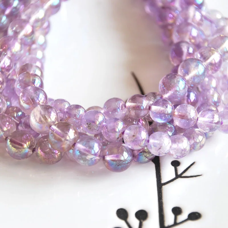 

natural lavender purple aqua aura crystal quartz 6-10mm round loose beads diy bracelet necklace earing jewelry craft findings