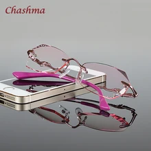 Chashma бренд Новая мода Корея без оправы алмазный сплав для женщин оправа с линзами при миопии цветные линзы очки для женщин