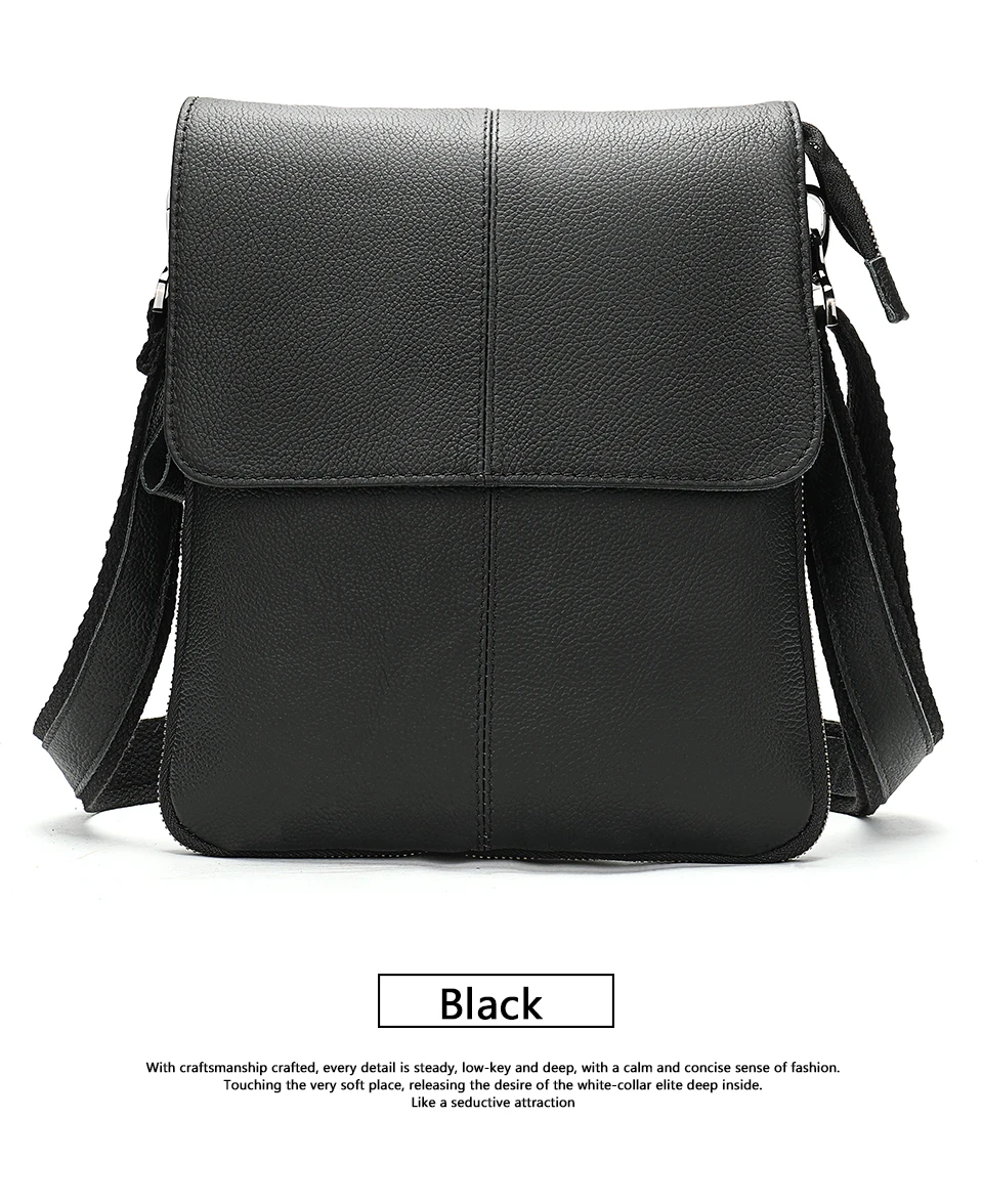 21 Men's Genuine Leather Shoulder Bag Cover & Zipper Leather Crossbody Bags for Men Messenger Bag Men Shoulder Bags Male Flap