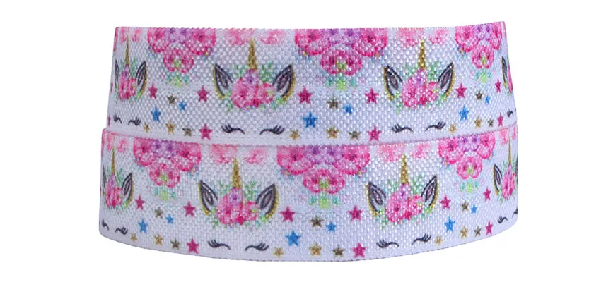 50 ярдов/партия) Дети DIY Розовый цветок и красивый Единорог лицо напечатано сложить эластичную ленту