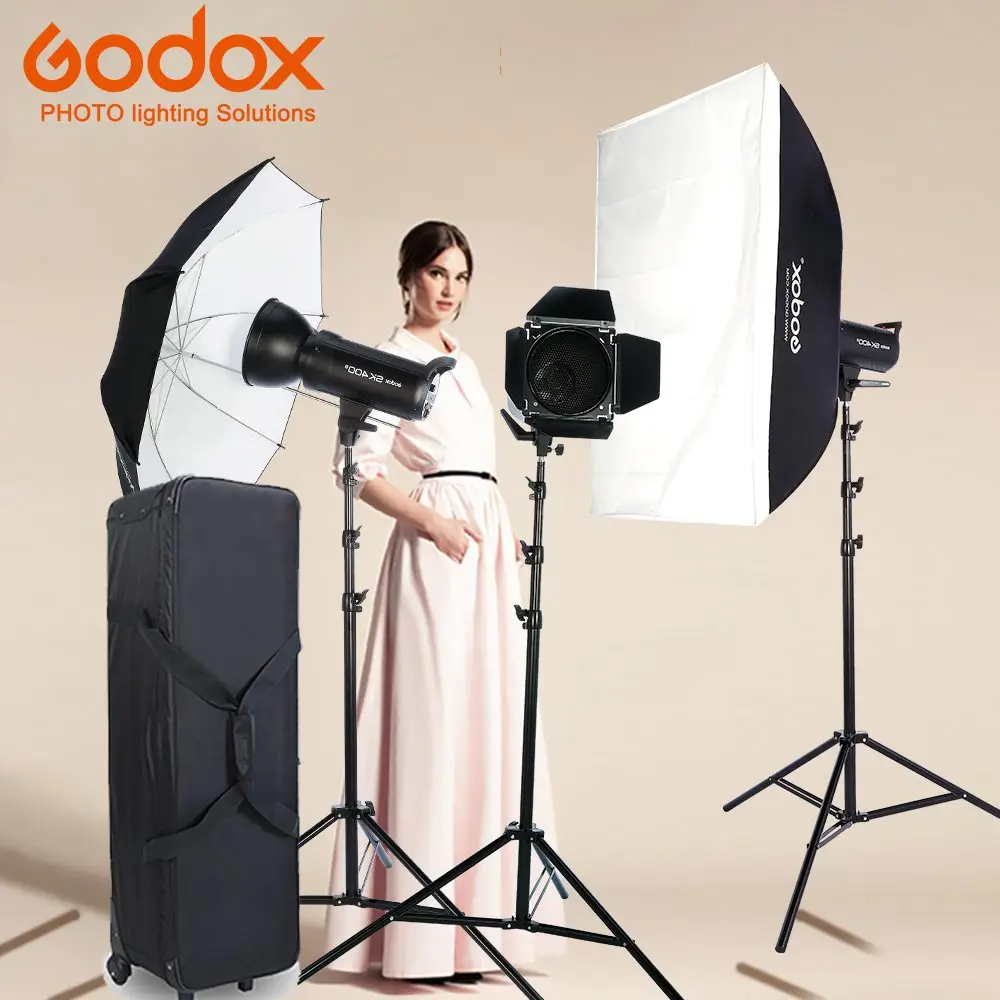 Goedkoop Nieuwe Godox Photo Studio light 3xDP400II 400WS strobe Flash Fotografie Softbox Light Stand Kits voor Bruiloft, Voedsel Bloggen