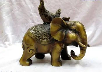 

7" China brass copper fine workmanship money chicken Elephant Sculpture Statue