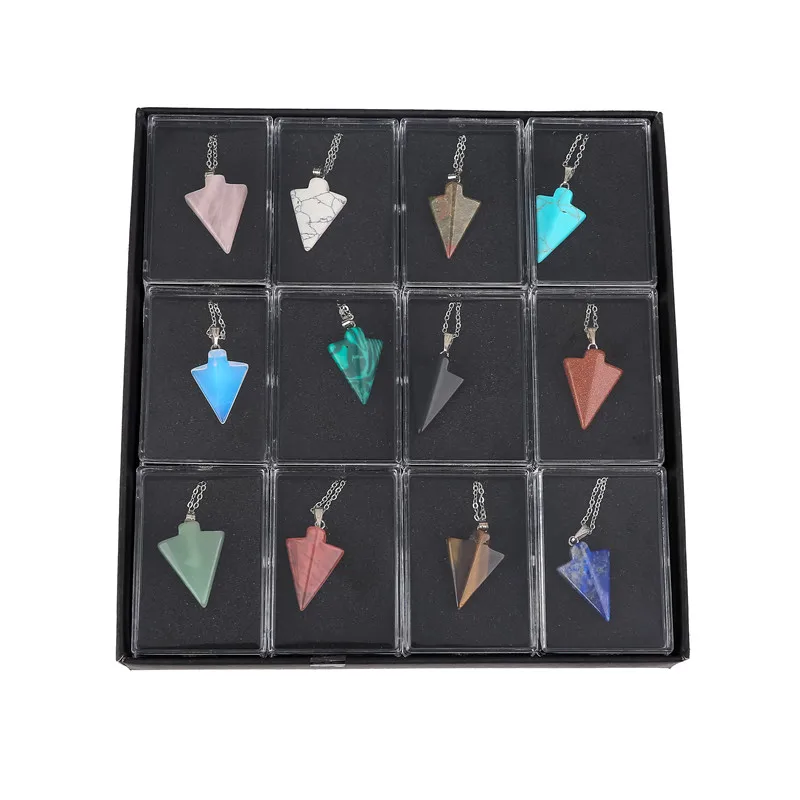 Fashion Natural  Pink Quartz Stone Pendants Charms Triangle Arrow For Necklace Making 12pcs Wholesale Free Shipping  2018