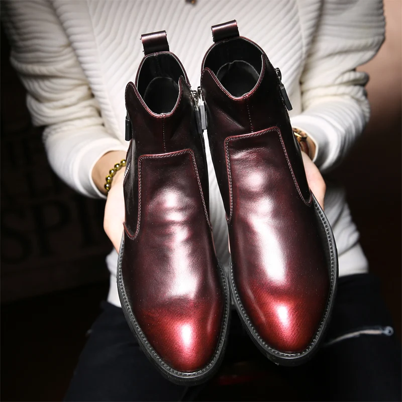 Misalwa/мужские Ботильоны на молнии матового цвета; роскошные ботинки с перфорацией типа «броги» в британском стиле; сезон зима-весна; мужские кожаные ботинки