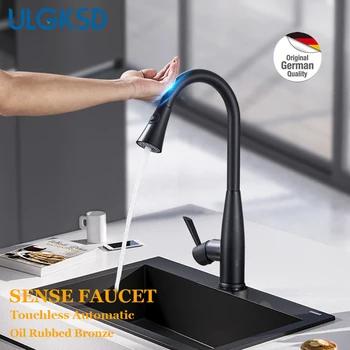 

ULGKSD Blacken Stainless Steel Sensor Kitchen Faucet Pull Out Spray Automatic Sensitive Touchless Control Sense Mixer Tap