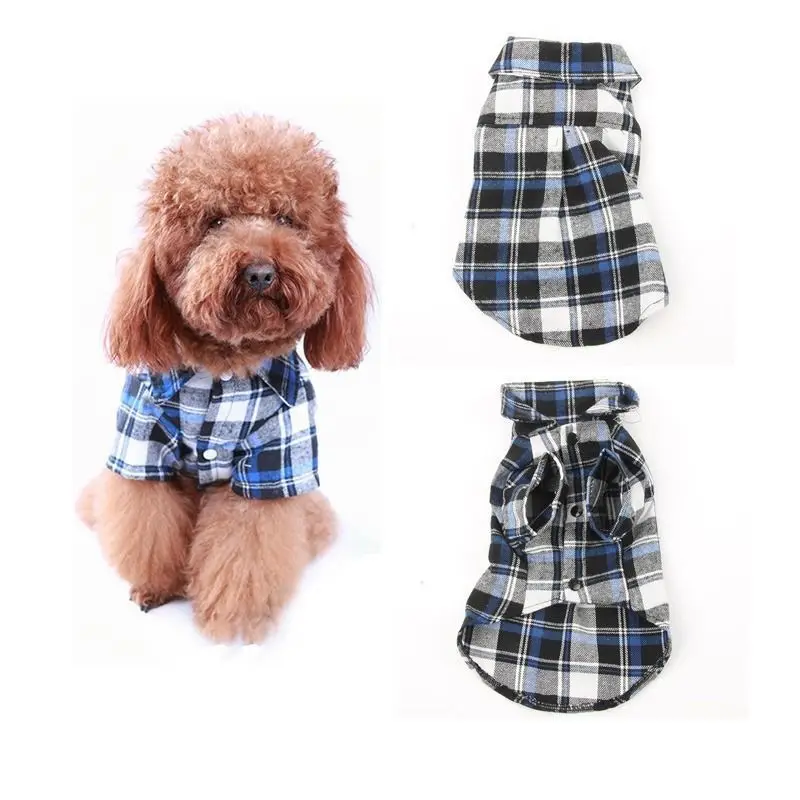 

Small Pet Dog Jacket Clothes Puppy Plaid T Shirt Lapel Coat Tops Cat Apparel