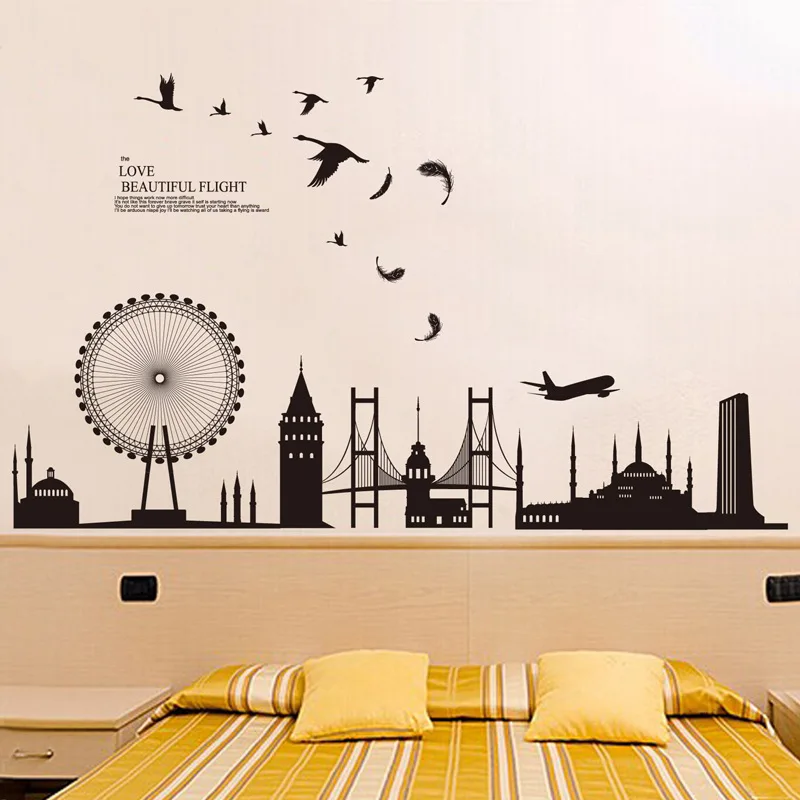 Urban silhouette architecture landscape wall stickers Vinyl DIY wall