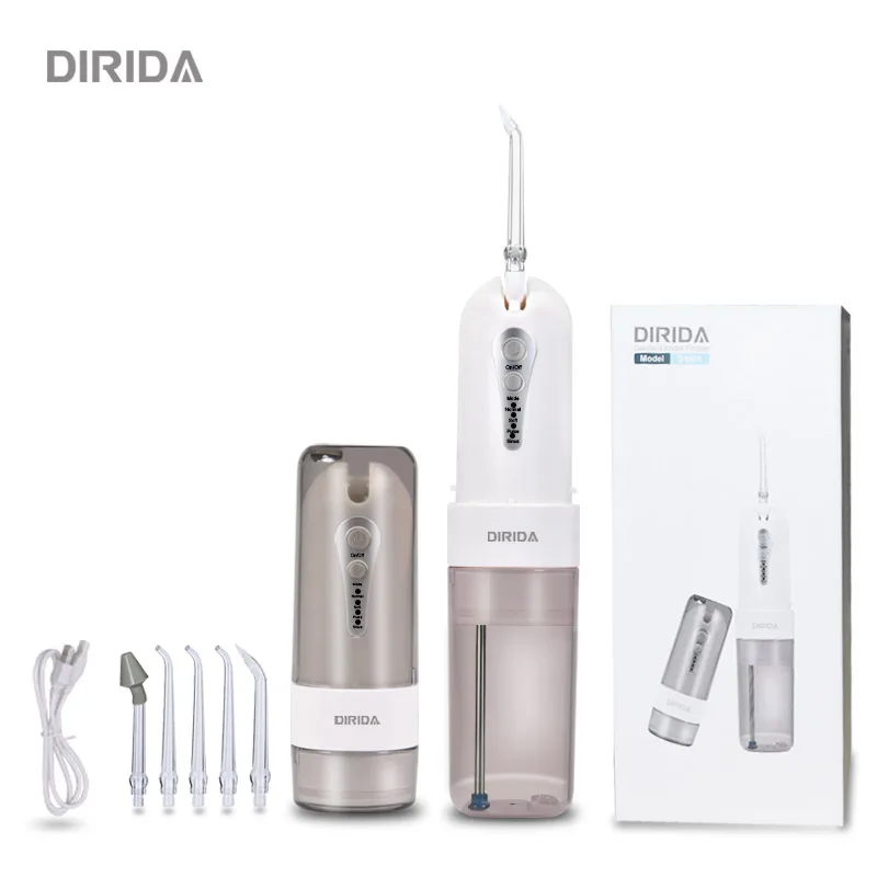 

DIRIDA D1001 New Cordless Water Flosser Portable Fold Electric Oral Irrigator 200ml with 5 Jet Tips USB Recharging Tooth Cleaner