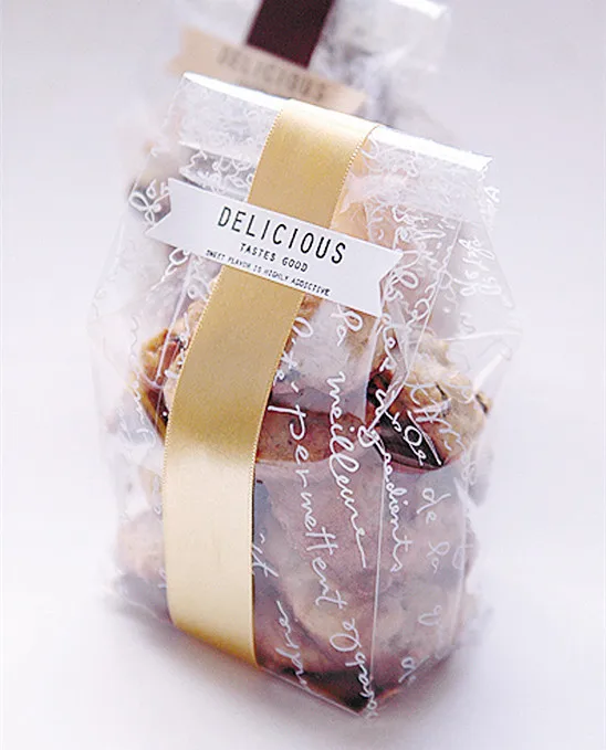 wholesale 60 pieces/lot Clear Plastic Cookies Bags With Gold Paper