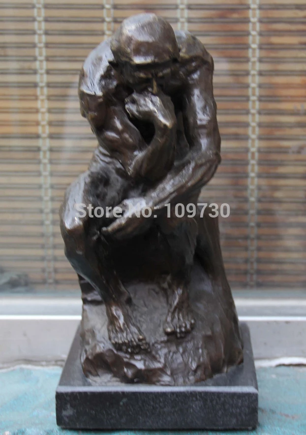 

p3102 12" Chinese Western Bronze Marble contemplator meditator think deeply man Statue