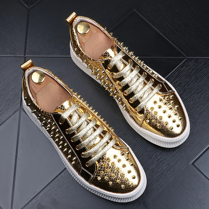 

Top Quality Cow Split Leather Shoes Men Sneakers Spring Summer 2019 Rivet Hip Hop Dance Shoes Casual Footwear Man Flats