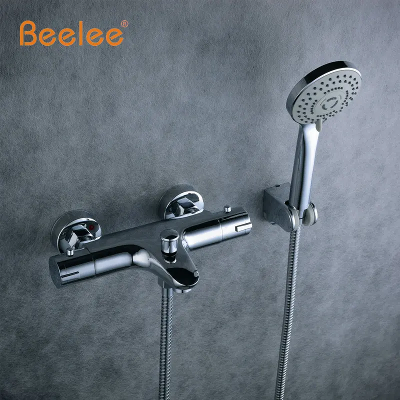 Beelee высококачественный хромированный настенный термостатический кран для ванной комнаты, термостатический клапан для ванной Душевой кран, смеситель для ванны