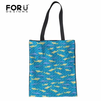 

FORUDESIGNS Shark Printed Canvas Tote Bag Cotton Canvas Shopping School Books Bag Women Shoulder Bag Reusable Shopping Bags