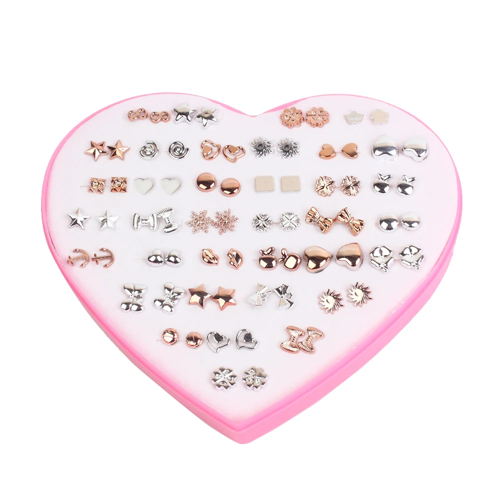 36 pairs/set Women Geometric Heart Flower Stud Earrings Sets New Gold Silver Color Metal Bowknot Earring Female Jewelry Gifts