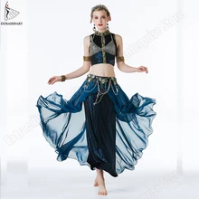 New Women Gypsy Top Belly Dance ATS Tribal Costume Suit Set Bra Top Skirt Bead Gypsy Dress Stage Performance Tribal