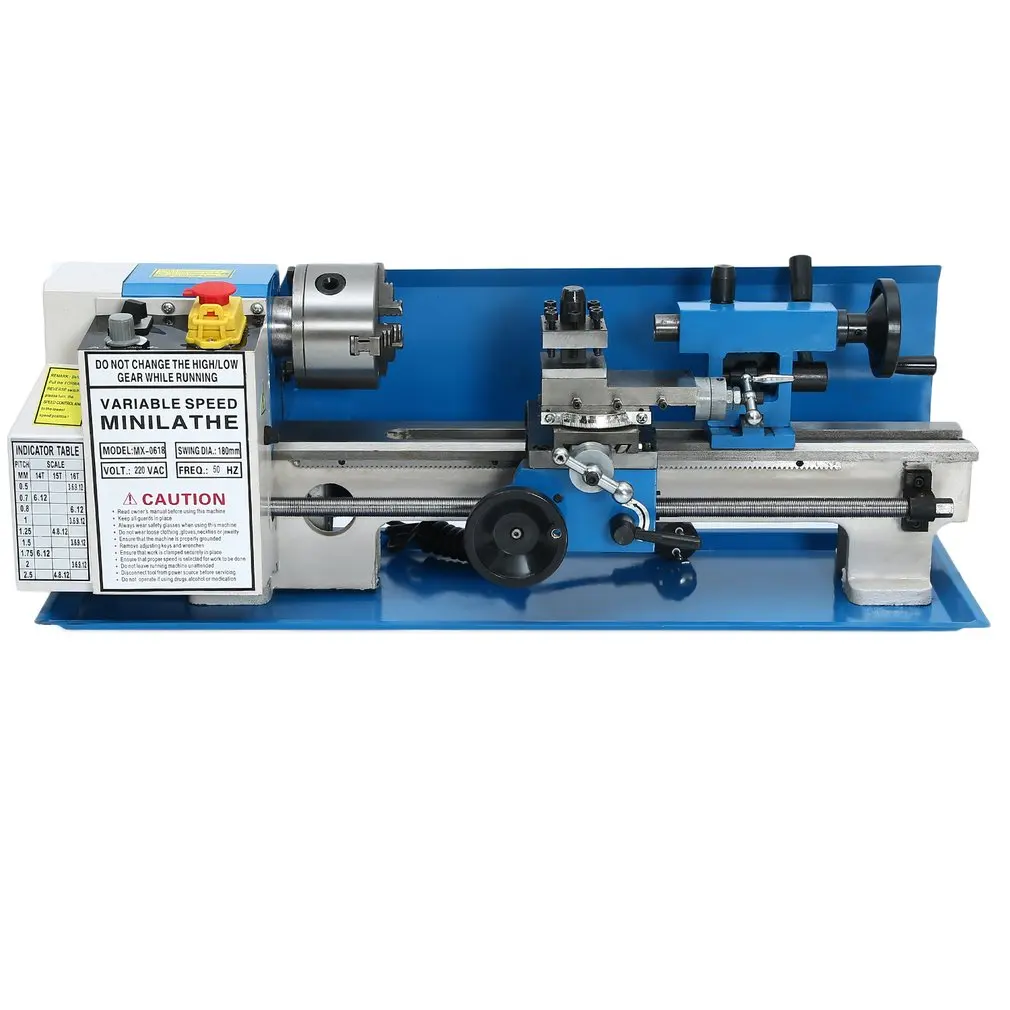 

0618 Mini Lathe with Emergency Switch Right Left Rotation Speed Change DIY Lathe Universal Machine Tools EU Socket