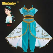 Комплект из 2 предметов; Детский костюм жасмин для девочек на год, Хэллоуин; нарядное детское платье принцессы с блестками для дня рождения, вечеринки, танцев, выпускного бала