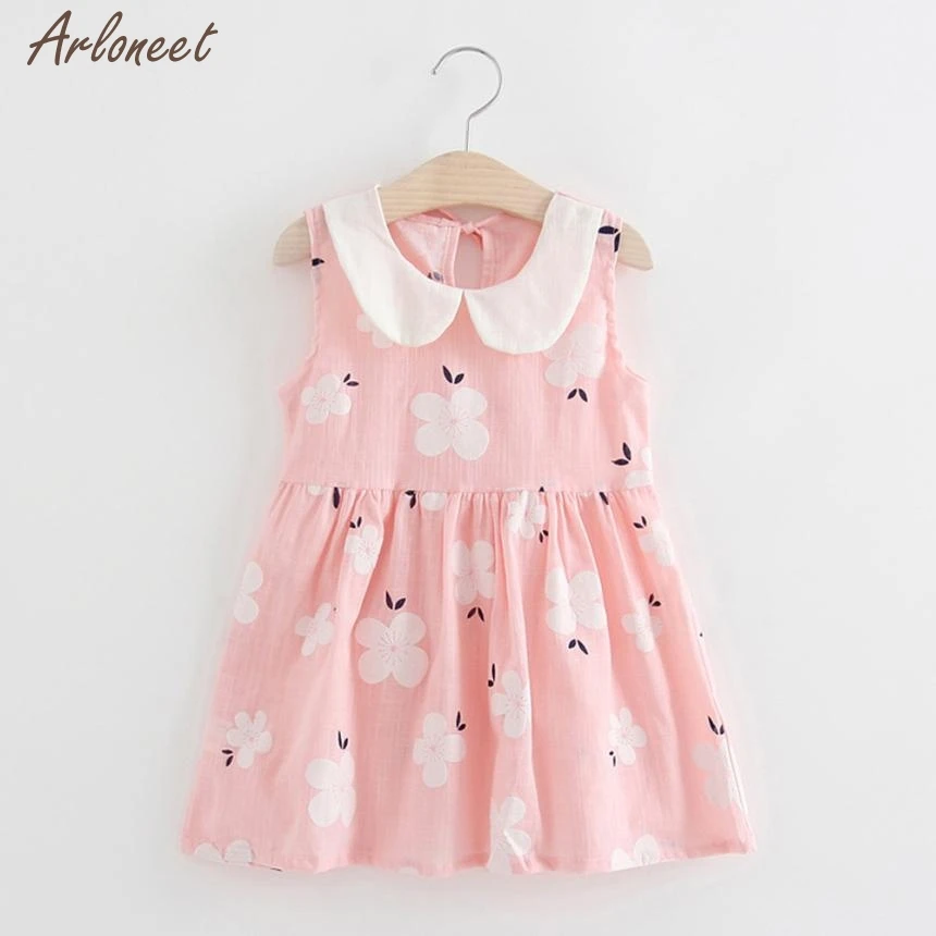 Платье для малышей летние платья без рукавов с цветочным принтом и воротником Питер Пэн нарядное платье для маленьких девочек JAN18