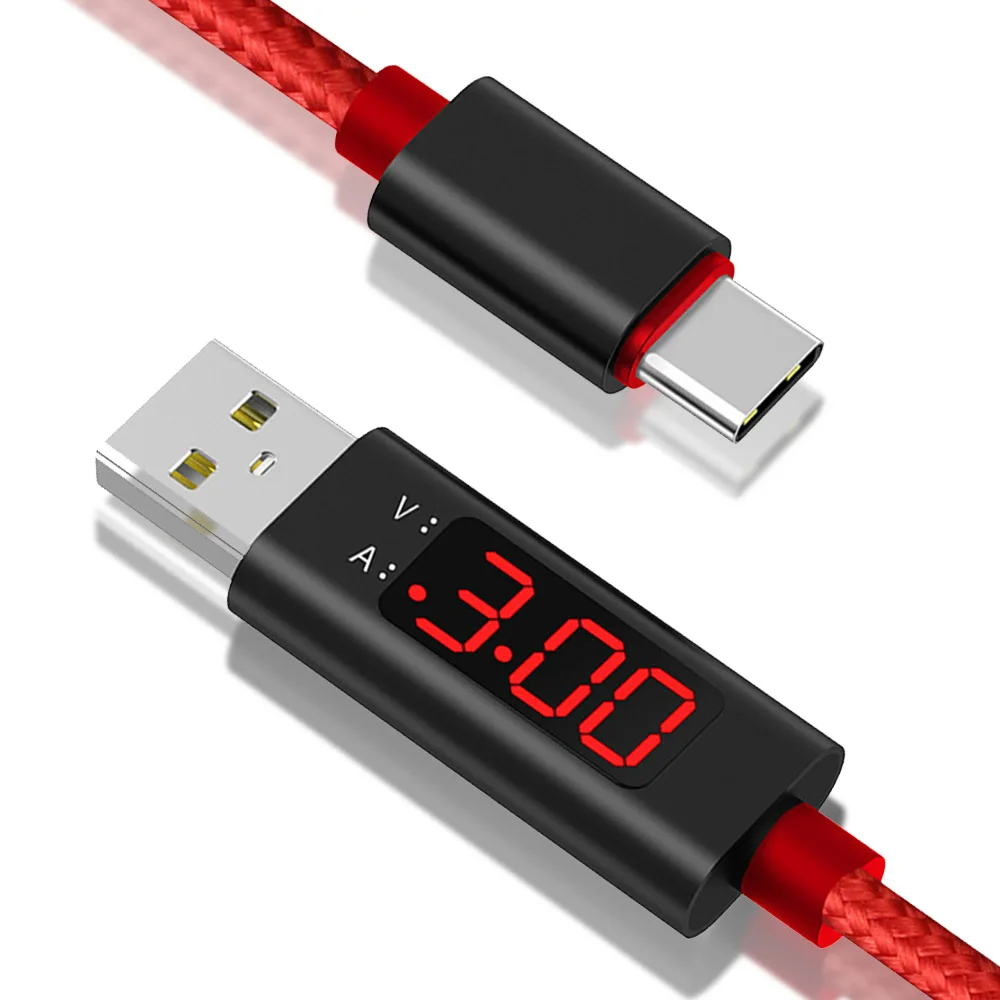 

USB Type C Charging Cable LED Display Data Line for SamSung Gaxaly S8 Plus Xiaomi Mi 6 Huawei P9 Fast Charge Cable Phone Wire 1M
