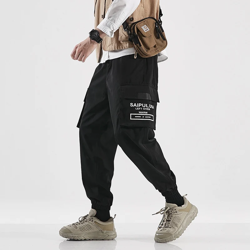 LAPPSTER мужские свободные шаровары уличная хип хоп комбинезоны мужские Harajuku корейские брюки карго Беговые брюки в повседневном стиле брюки 5XL - Цвет: Black