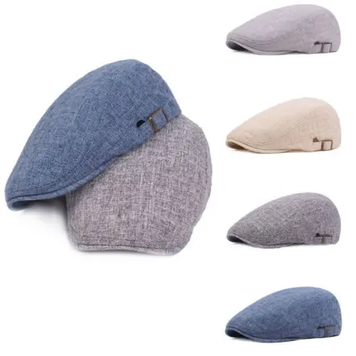 

Summer Men’s Cotton Linen Newsboy Golf Driving Beret Cabbie Hat Flat Ivy Sun Cap