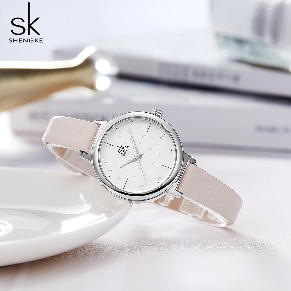 Shengke модные простые кожаные женские часы Дамская мода повседневная одежда кварцевые часы женский подарок Montre Femme Reloj Mujer