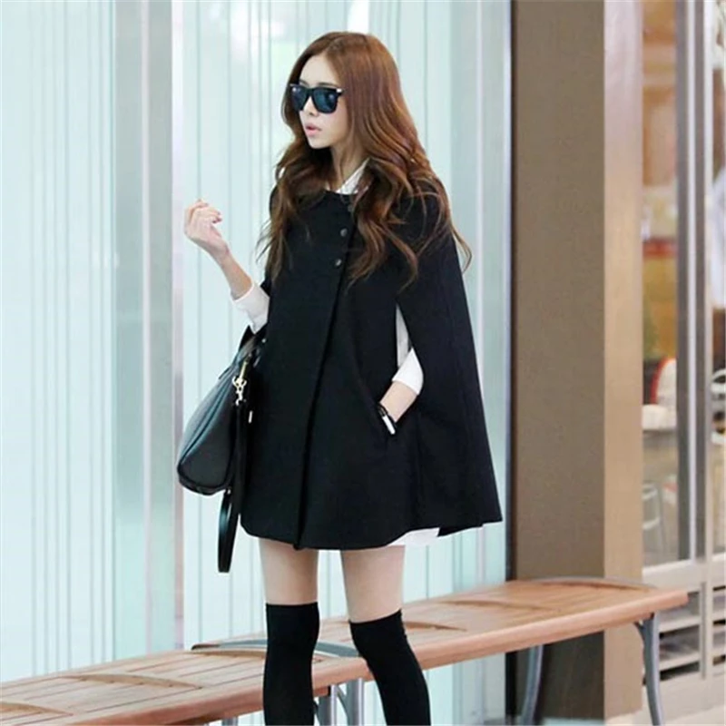 

Women Lady Cloak Poncho Coat Loose Fashion Outwear Medium Length Clothing For Winter IK88