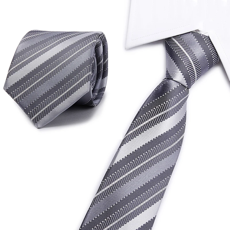 

Good quality grey striped Men Tie 100% Silk Jacquard Woven Necktie Gravata Corbatas Tie Set for Men Formal Wedding Party