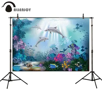 

Allenjoy kids background for photography underwater world dolphins plants coral Tropical Fish bubbles backdrop newborn photocall