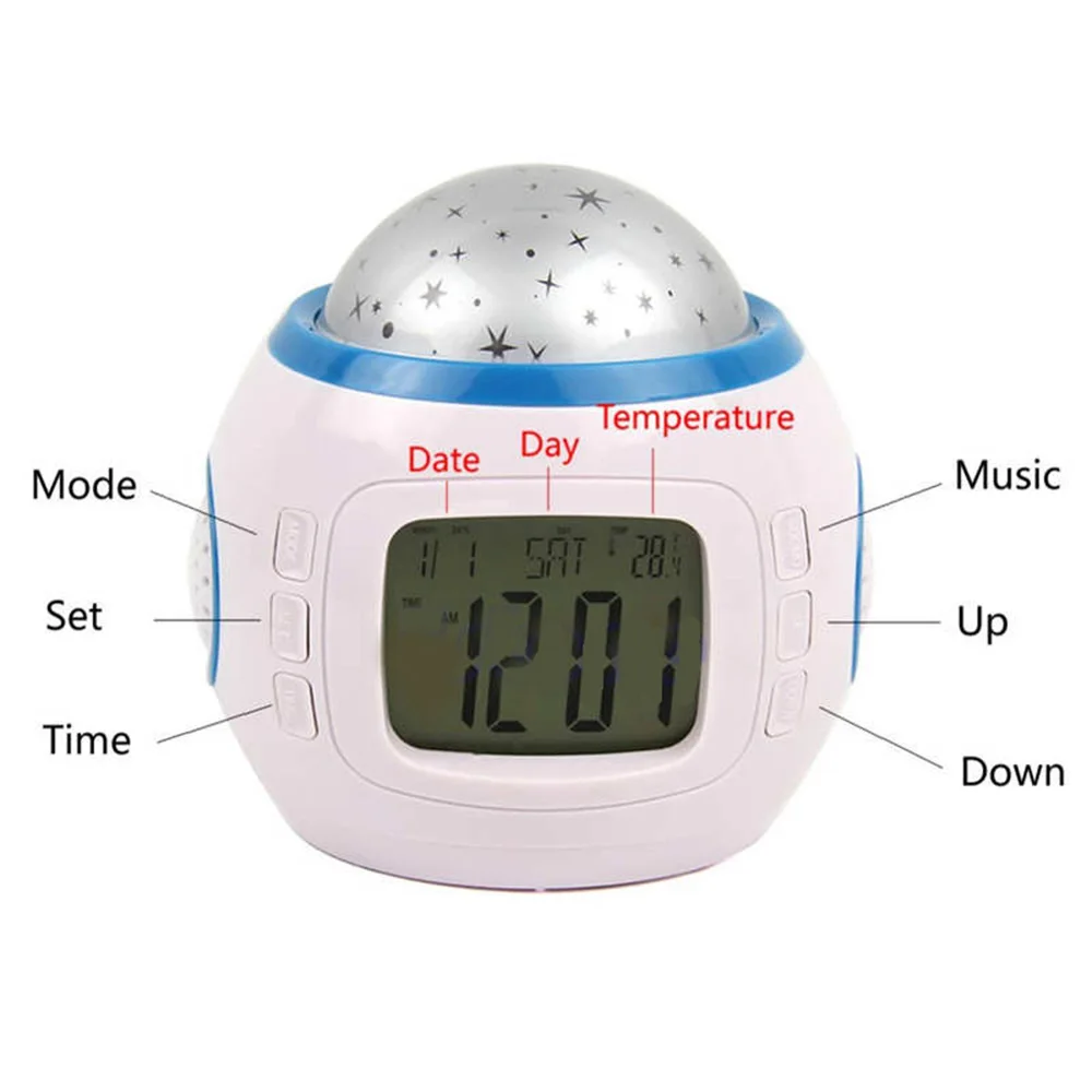  Creative Projection Alarm Clock MultiFunction Music Star Clock Natural Sound Sleep Electronic Alarm Clock For Gift wiht Starry (10)