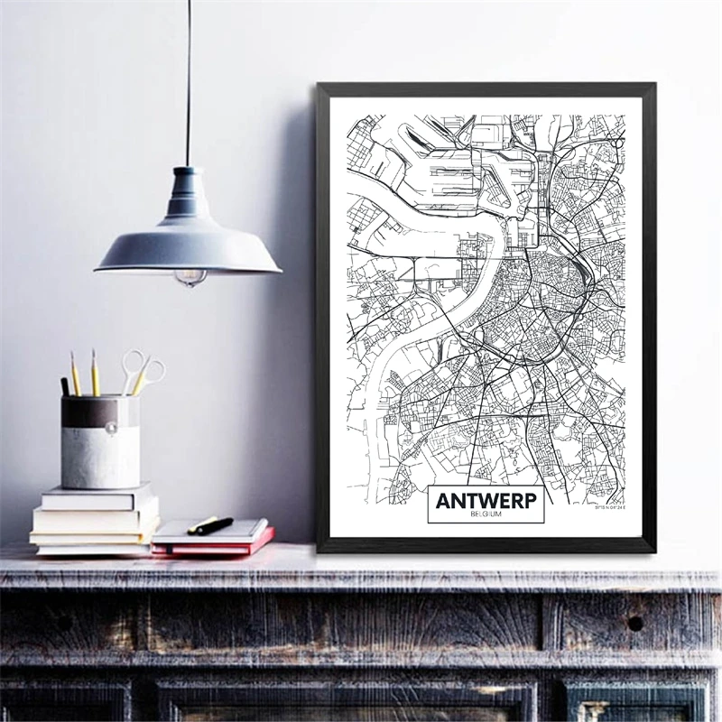 Antwerp Map Canvas Painting Home Decor