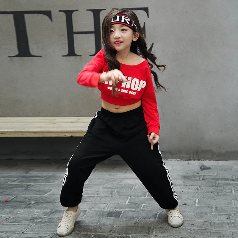 

Girls Hip Hop Clothing For Dance Kids Long Sleeve Crop Top And Pants Two Pieces Outfits Teenager Clothes For Girls