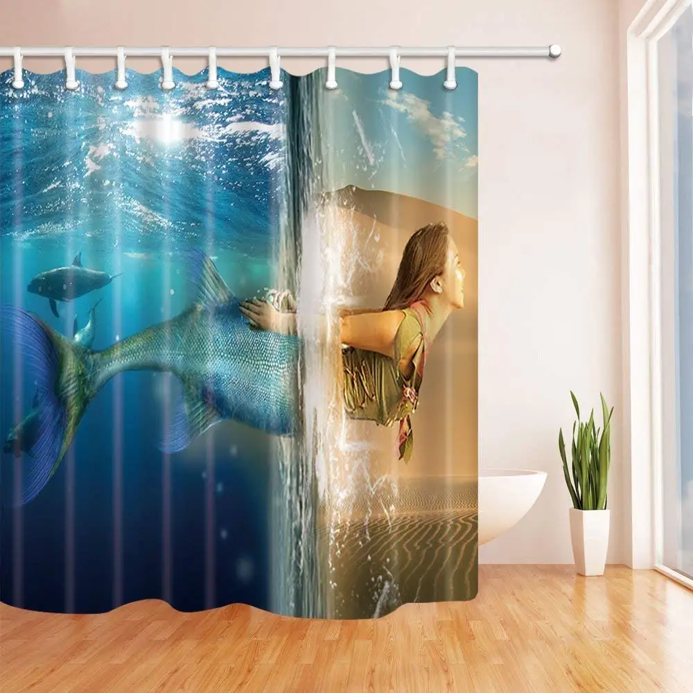 Creative Mermaid Decor Mermaid Girl in Desert and Ocean Shower Curtains