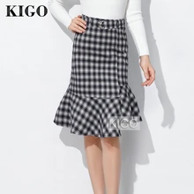 KIGO/Осенняя Женская Асимметричная клетчатая юбка с высокой талией, облегающая юбка-Русалка средней длины, повседневные женские юбки Saia KQ1868H
